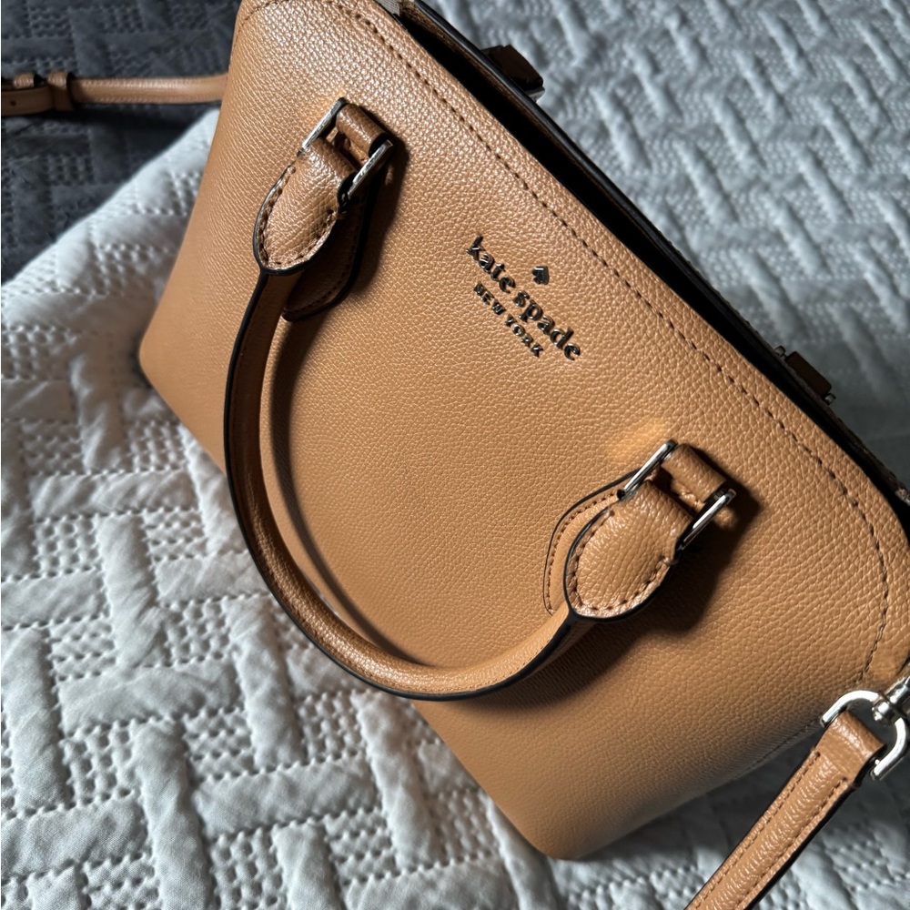 kate spade Tan Pebbled Leather Satchel with Crossbody Strap